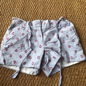LOFT blue pinstripe shorts red embroidery